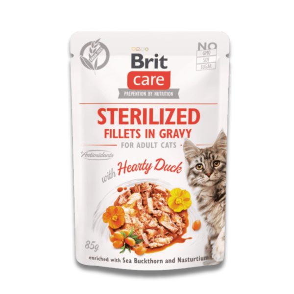 BRIT CARE STERILIZED FILLETS IN GRAVY FOR ADULT CATS WITH HEARTY DUCKE
