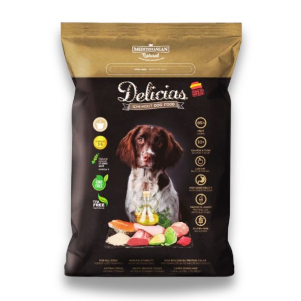 DELICAIS SCMI-DOG FOOD FOR ALL SITES O0OS LOS TAMANOS  HIGH PALATABILITY ALTA