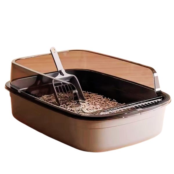 PORTABLE CAT LITTER BOX WITH HIGH WALLS FOR  INDOOR CATS GRAY