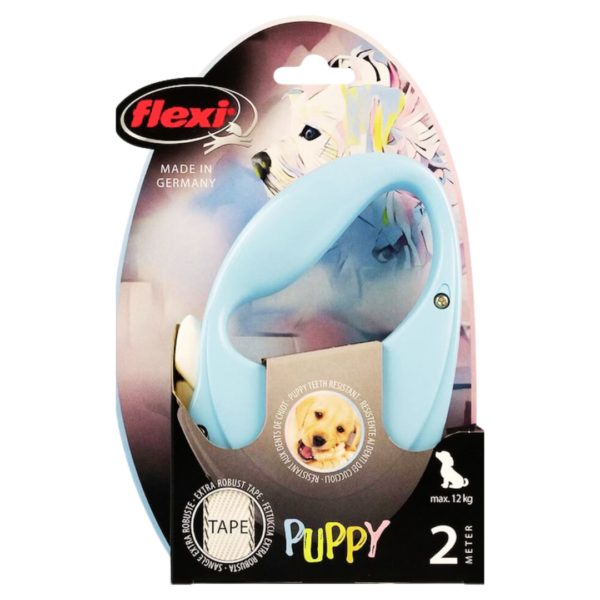 FLEXI RETRACTABLE PUPPY LEAD – 2M TAPE, LIGHT BLUE