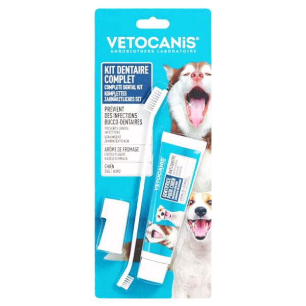 TRIPLE ACTION DENTAL KIT FOR DOGS. TOOTHBRUSH AND TOOTHPASTE