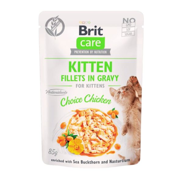 BRIT CARE CAT KITTEN. FILLETS IN GRAVY CHOICE CHICKEN85G