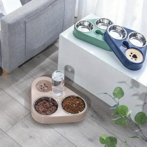 SELF-SERVING DOG AND CAT FEEDER, DOUBLE BOWL ANTI-KNOCK WATER BOTTLE PET SUPPLIES STAINLESS STEEL FEEDER CAT DRINKING FOUNTAIN