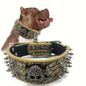 1PC HEAVY DUTY SPIKED LEATHER DOG COLLAR WITH LEASH, FASHION STUDDED DOG COLLAR, DURABLE DOG COLLAR, SUITABLE FOR MEDIUM AND LARGE DOGS