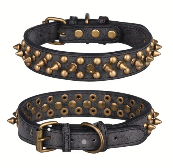 ADJUSTABLE BRONZE RIVET DOG COLLAR – BLACK