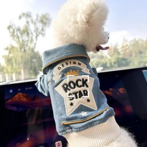 1PC PET ROCK DENIM CLOTHES CUTE BLUE SPRING AUTUMN JACKET SUITABLE FOR SMALL AND MEDIUM DOGS